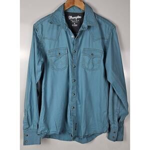 Wrangler Retro snap shirt mens size M washed blue cotton western cowboy